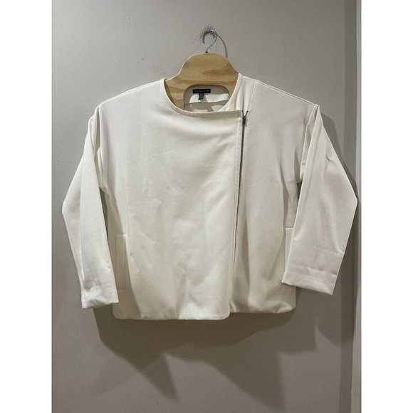 Eileen‎ Fisher Ivory Spring Asymmetric Zip Front Jacket Womens Medium Moto Style - Picture 1 of 6